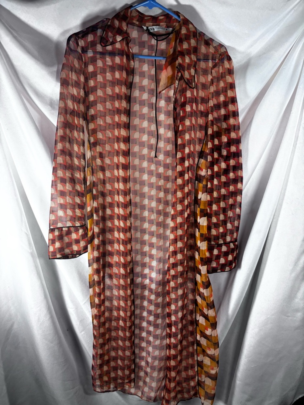 Zara Sheer Printed‎ Longline Blouse - Rust, Mustard, Blush